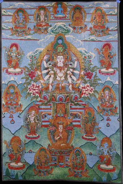 Chinese Tibetan Knitted Embroidery Textiles Cundhi Bodhisattva Thangka 93004