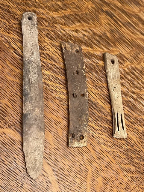 Set Of 3 Ancient Inuit Bering Strait Eskimo Slat Armor Antler Deer