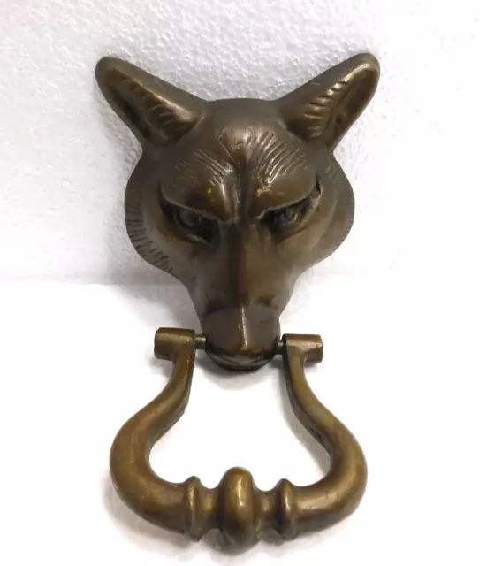 Vintage Heavy Solid Brass Fox Wolf Coyote Head Large Door Knocker