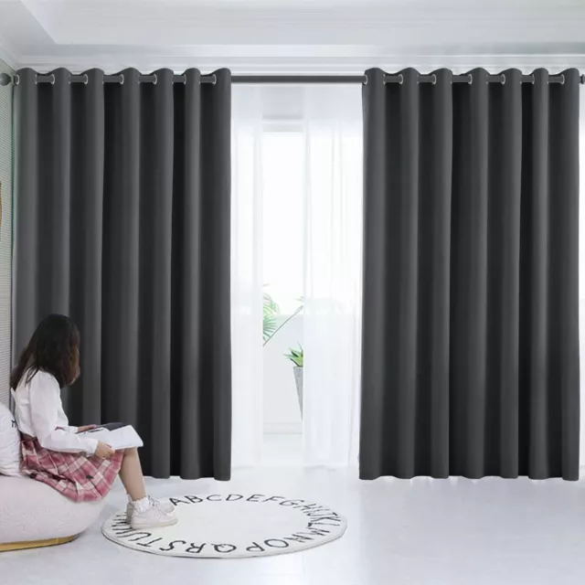 Thermal Thick Blackout Curtains Ready Made Eyelet Ring Top Curtain Pair Tiebacks 2