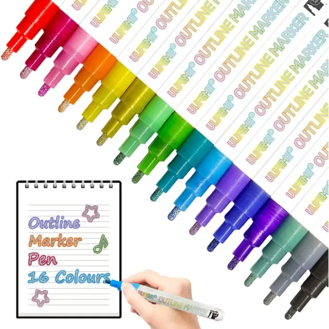 Penne a doppia linea 12 colori Contorno pennarelli metallici