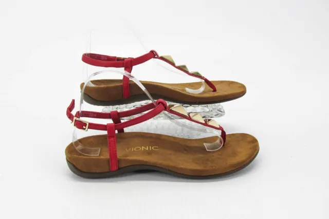 Vionic Women Sandal Nala Size 9M Red Leather T Strap Thong Shoe Pre Owned xq