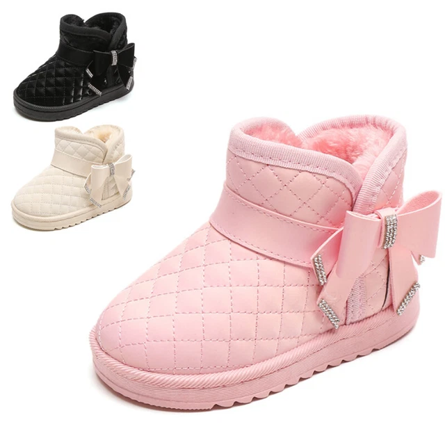 Girls Kids Childrens Toddler Ankle Warm Boots Winter Faux Fur Lined Comfy Shoes