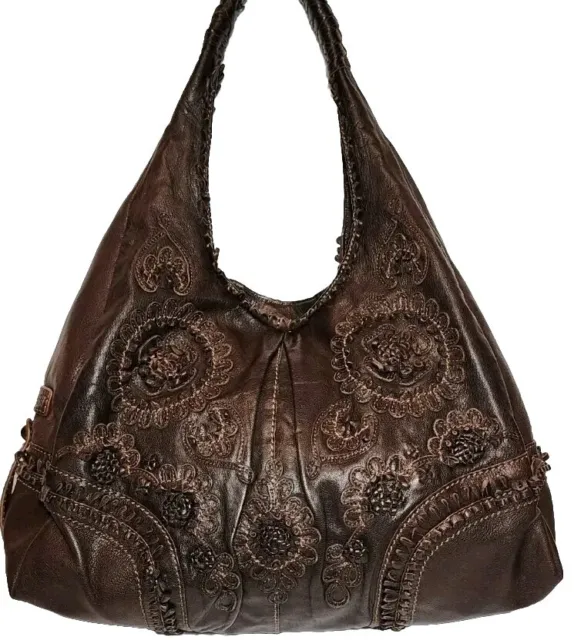 Lockheart Brown Monte Carlo Grace Wide Bottom 3D Embellished Shoulder Handbag