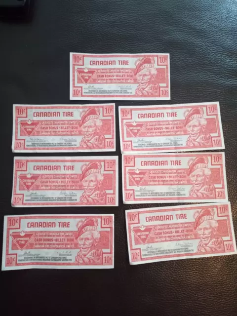 Lot of 7 CTC Canadian Tire Money Coupons from Canada 10 cents