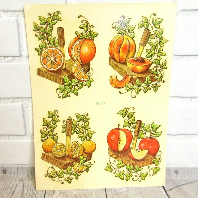 Calcomanías de transferencia de agua vintage FRUTA CORTADA Meyercord RC-11 limones melones naranjas