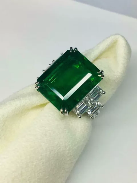 ART DECO LARGE Emerald & Lab Created Diamond Wedding 14K White Gold ...