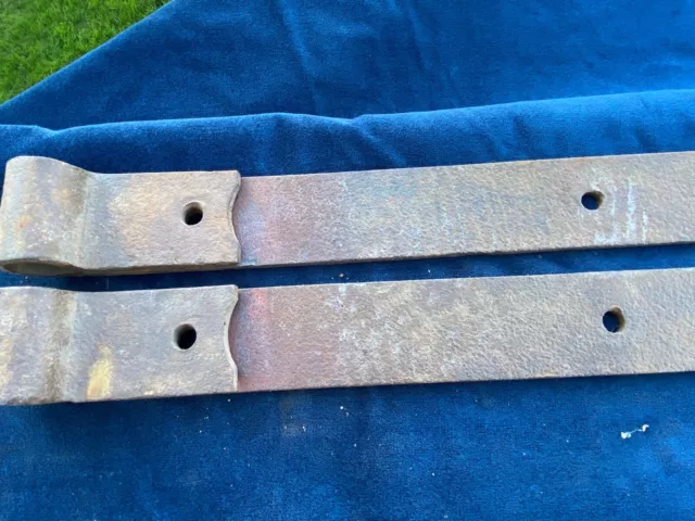 2 vintage barn door strap hinges 36" Long 2.5" wide Wrought Iron Cast Metal 2