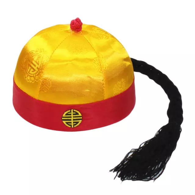 Chinese Oriental Hat Adults Teens Kids Role Play with Ponytail Emperor Hat for