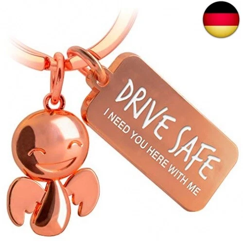FABACH Schutzengel Schlüsselanhänger Happy mit Gravur - Niedlicher Auto S