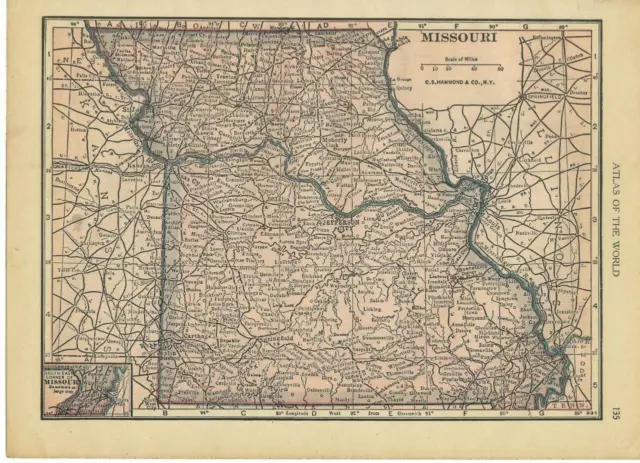 1931 Vintage Missouri State Map/ 6x8 Great size for Wall Art/ 90 years old