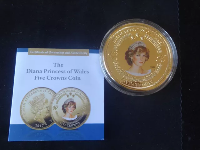 2017 B/U PROOF COLOUR TDC 5 CROWNS COIN + COA 20th ANNIVERSARY PRINCESS DIANA