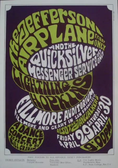 JEFFERSON AIRPLANE BG 04 RP3 FILLMORE Concert poster 1966 BILL GRAHAM WES WILSON