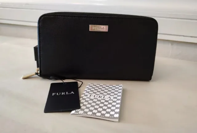 Furla Classic XL Zip Around Saffiano Leather Wallet - Black Onyx