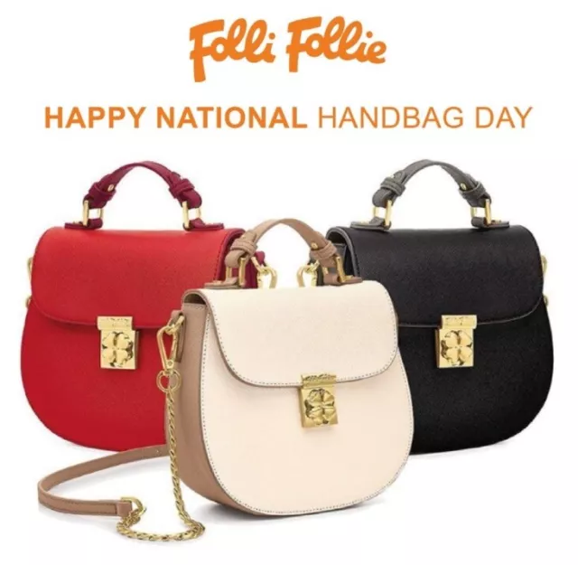 folli follie Red Heart Gold Hardware Top Handle Cross Body Chain Flap Bag