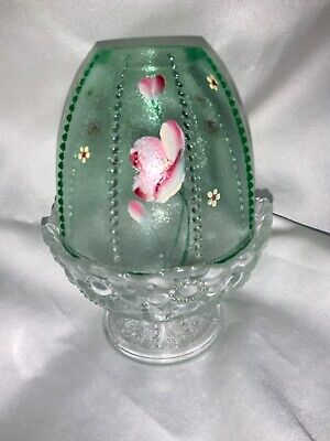 Fenton Art Glass Hand Painted Key Lime Green Crystal Fairy Lamp Item# 08405HP2