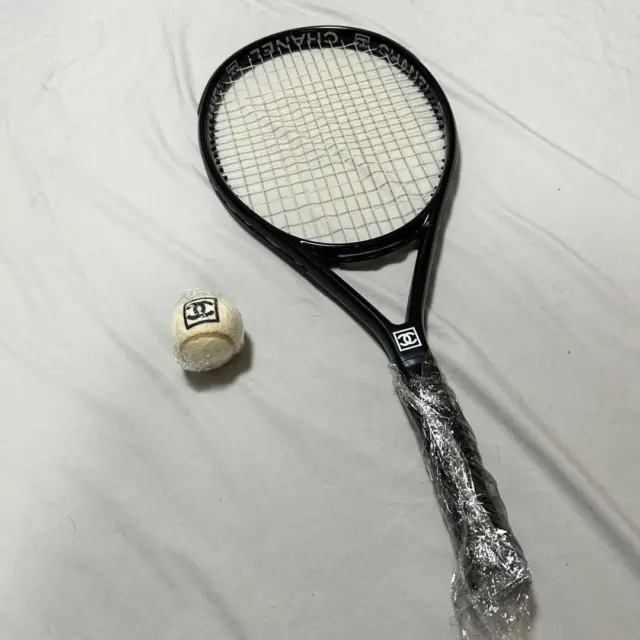 Auth CHANEL Tennis Racket & Tennis Balls Set Coco Mark White