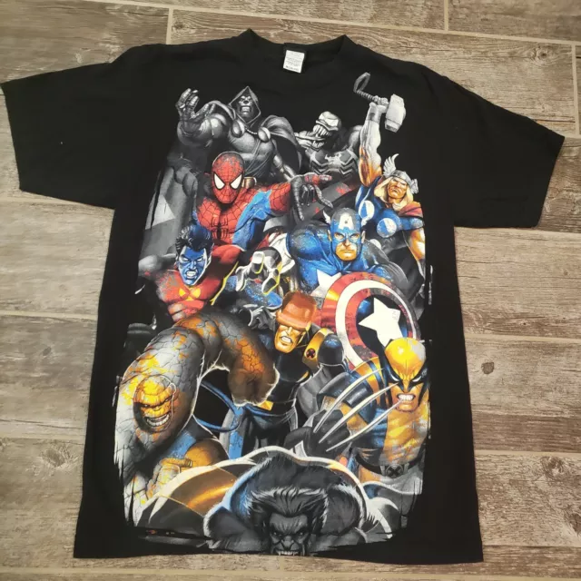 Vintage Marvel Characters T Shirt Mad Engine Comic Graphic Black Tee Mens Medium