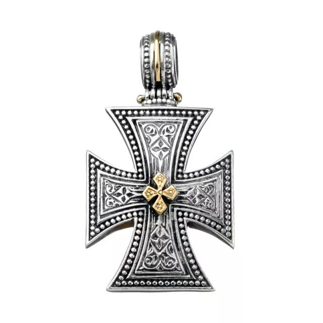 Gerochristo 5410N ~ Solid Gold & Sterling Silver Maltese Cross Pendant