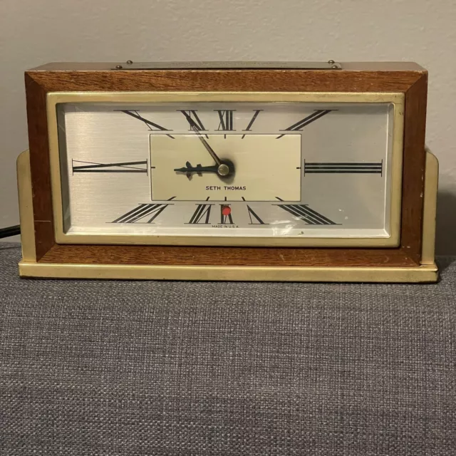 Vintage Art Deco Wood Brass Baxter 2E Seth Thomas Table Mantle Clock