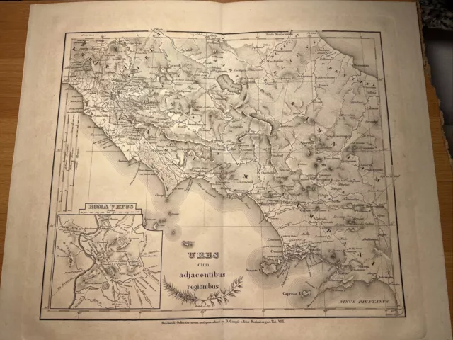 Rom Roma Etruria Italia RAR  1839 Antike Karte Landkarte Kupferstich Stahlstich