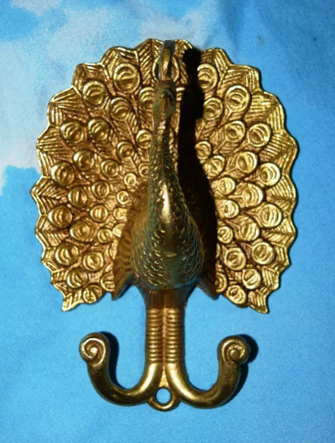 Brass Coat Hanger Peacock Shape Golden Handmade Design Wall Hook Decor MD10