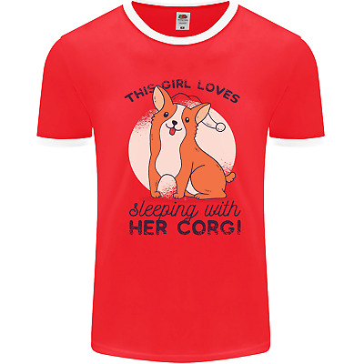 Sleeping With Her Corgi Funny Mens Ringer T-Shirt FotL