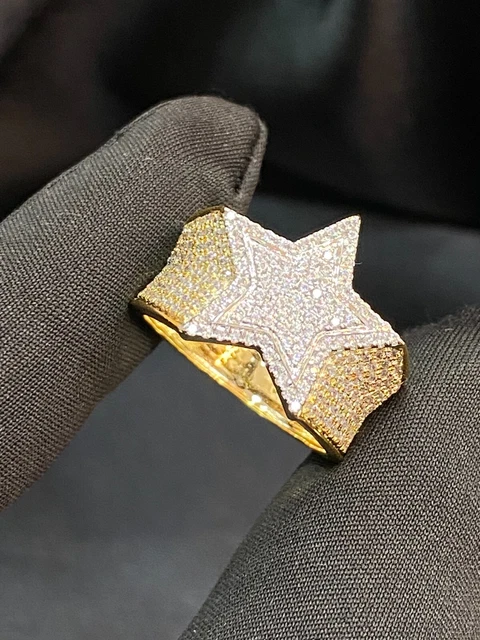 1.25 TCW Round Brilliant Cut Diamonds Hip Hop Men's Star Ring In 14K Yellow Gold