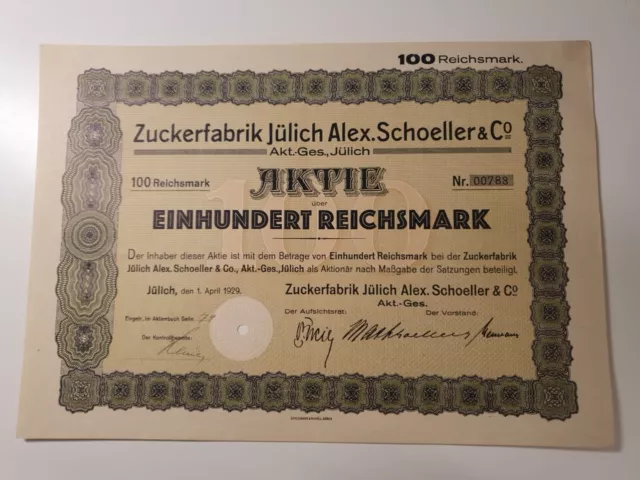 Zuckerfabrik Jülich Alex. Schoeller Aktiengesellschaft 1929