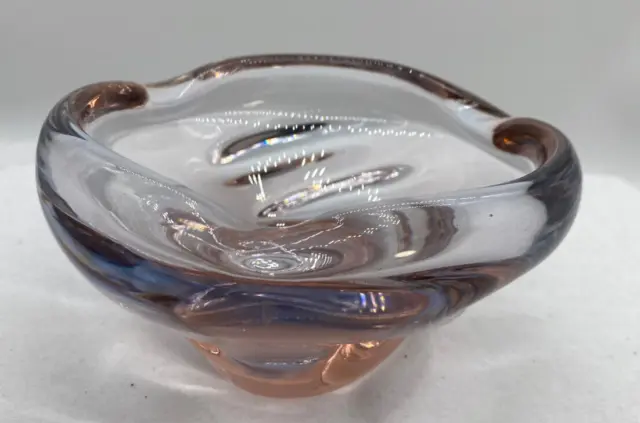 Murano Italian Art Glass Solid Pale Pink Folded Flower Ashtray Dish Vintage 2