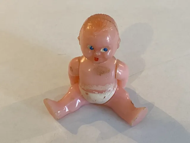 Vintage Renwal Miniature 2-1/2” Baby Dollhouse Doll Celluloid Moving Arms Legs