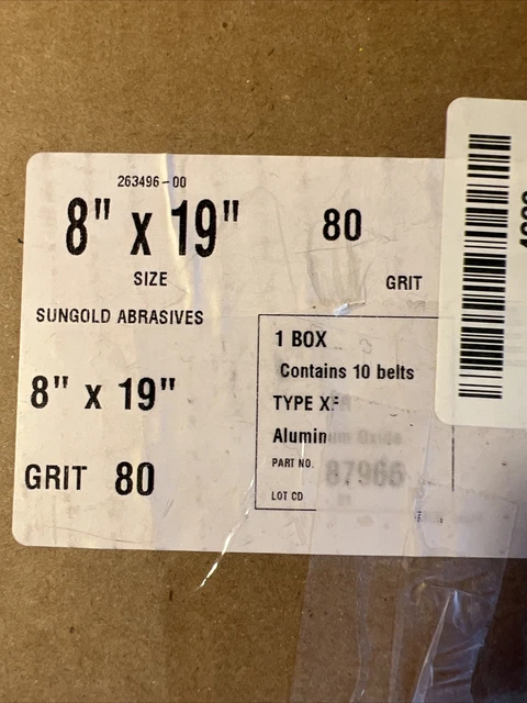 S 87966 Aluminum Oxide Cloth 80 Grit Ez8 Floor Sanding Belts 10/pack 8"x19”