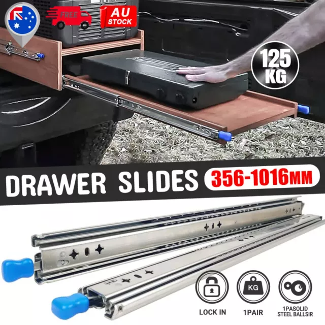 2x Locking Drawer Slides 125KG Heavy Duty Runners Trailer 350-1016mm Draw Slide