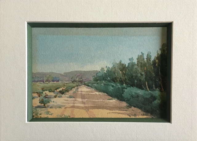 TABLEAU VINTAGE PAYSAGE de Campagne Peinture Aquarelle Sur papier 25x19