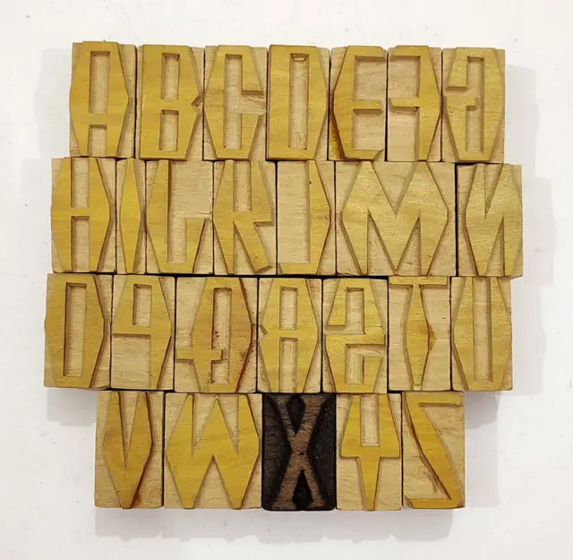 Vintage Letterpress wood/wooden printing type block typography 26pc 37mm#TP-277