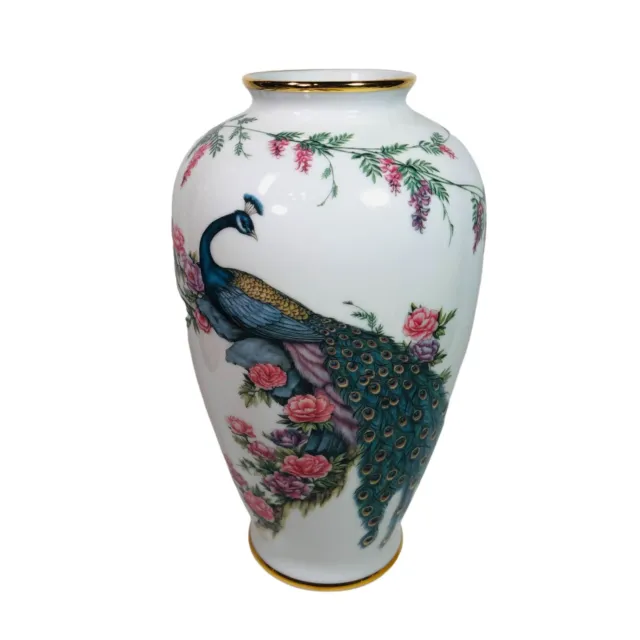 1982 Japan Limited Edition Imperial Peacock Vase Kyoto Porcelain - Height 10"