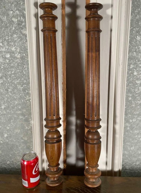 Pair of 26" French Antique Solid Walnut Wood Posts/Pillars/Columns