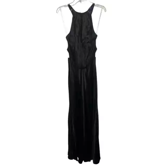 Vera Wang Black Satin Sleeveless Sequin Neck Keyhole Back Evening Maxi Gown 8 3