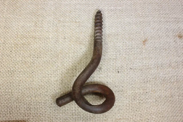 old Plant Hook full twist Safety pig tail hanger for windy Porch rustic vintage 2