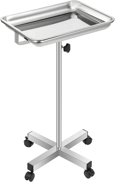 VEVOR Stainless Mayo Stand 18x14, 32-51" Height, Removable Tray & Wheels