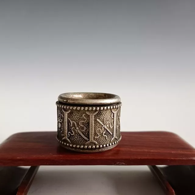 Old Chinese tibet silver handcarved the Eight Immortals rotate Ring