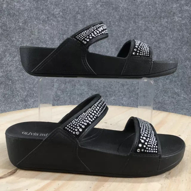 OLIVIA MILLER SANDALS Womens 7 Two Strap Rhinestone Wedge Flip