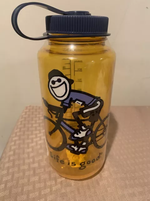 Life Is Good Guy on Bike Nalgene 32oz Water Bottle NEW plastic biker