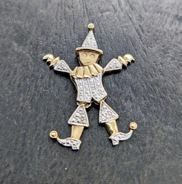 Pendentif Breloque Vintage Arlequin Clown En Métal Plaqué Or - Bijou Ancien Occasion