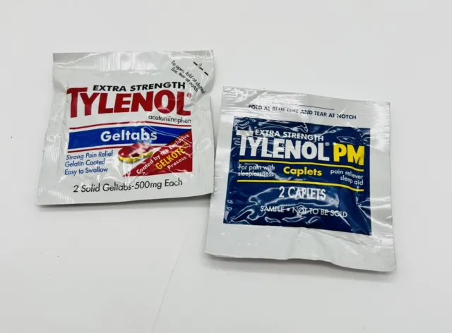 Vintage Tylenol Geltabs and Tylenol PM Caplets Individual Packets. Expired 1996