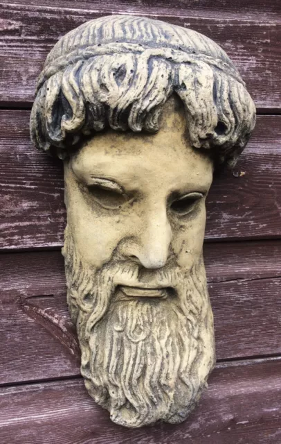 Zeus Greek God Face Sculpture decorative wall plaque stone garden ornament 34cmH