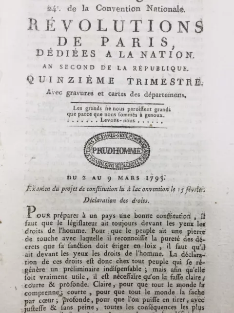 Déclaration des Droits de l’Homme 1793 Constitution Journal Revolution Française