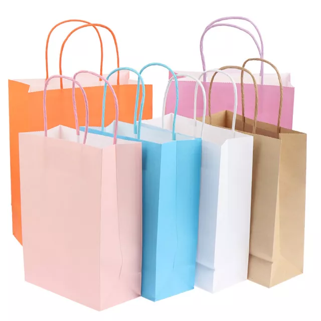 Solid Color Paper Party Bags Kraft Bag With Handles Recyclable Birthday Gift SN❤