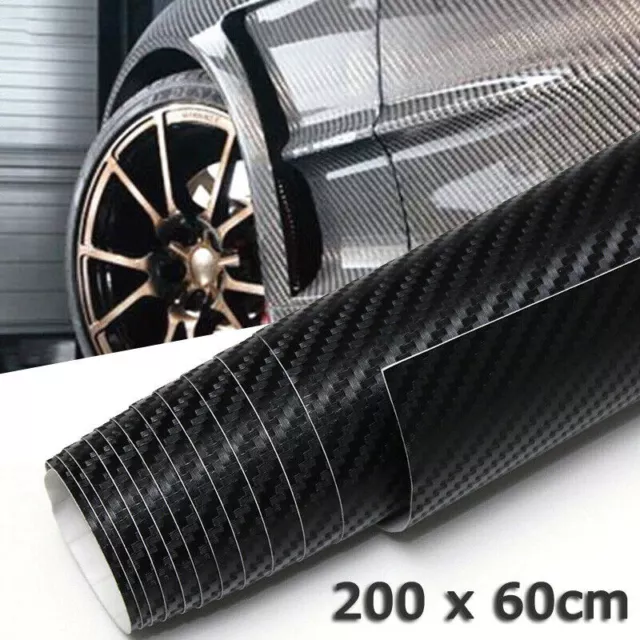 2m x60cm 3D Carbon Fibre Vinyl Black Car Vehicle Wrap Film Bubble Air Free