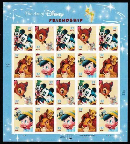 Album Trésors U S Scott #3865-3868 37c Disney Friends Complet Feuille Nh Menthe